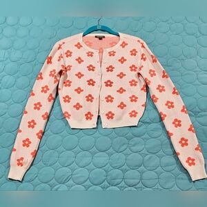 Wild Fable Orange Modern Floral Knit‎ Cardigan Sweater Target Size M